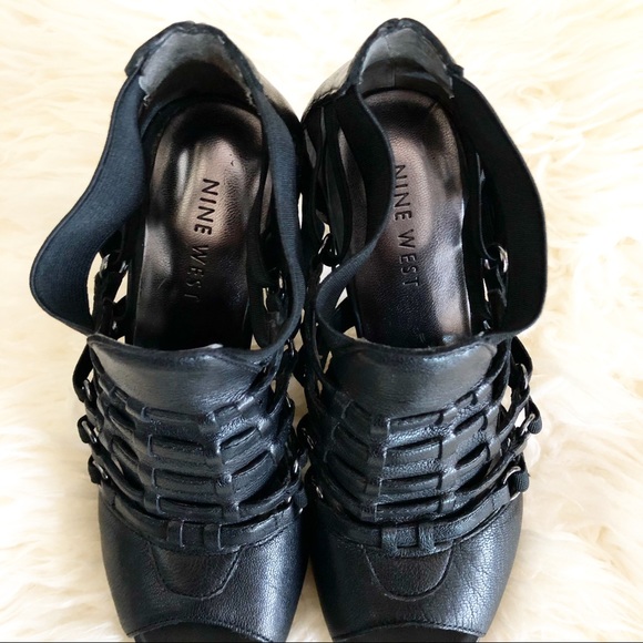 Nine West Black Strappy Open Toe Slip On Heels 5 - Picture 4 of 6